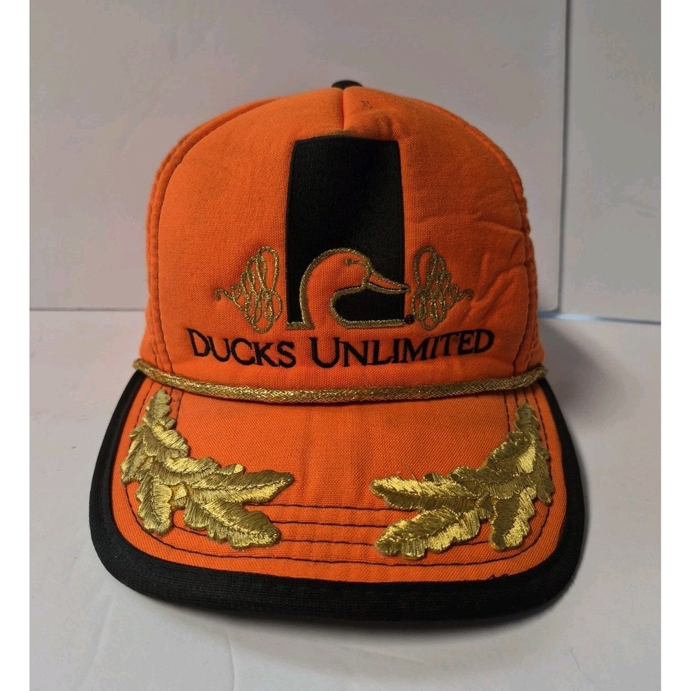 Vintage Ducks Unlimited Rope Gold Leaf Strapback Trucker Hat Orange Adjustable